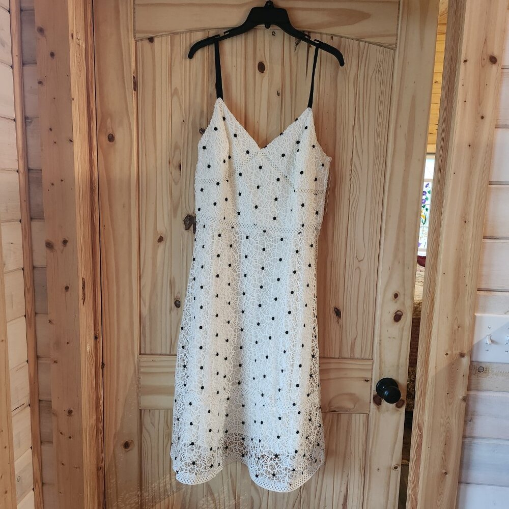 NWT ANTONIO MELANI Floral Lace Sheath Dress Ivory & Black Size 14 Urma Dot Lace